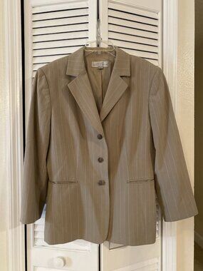 tahari arthur s levine womens brown stripe blazer career business size 14 office